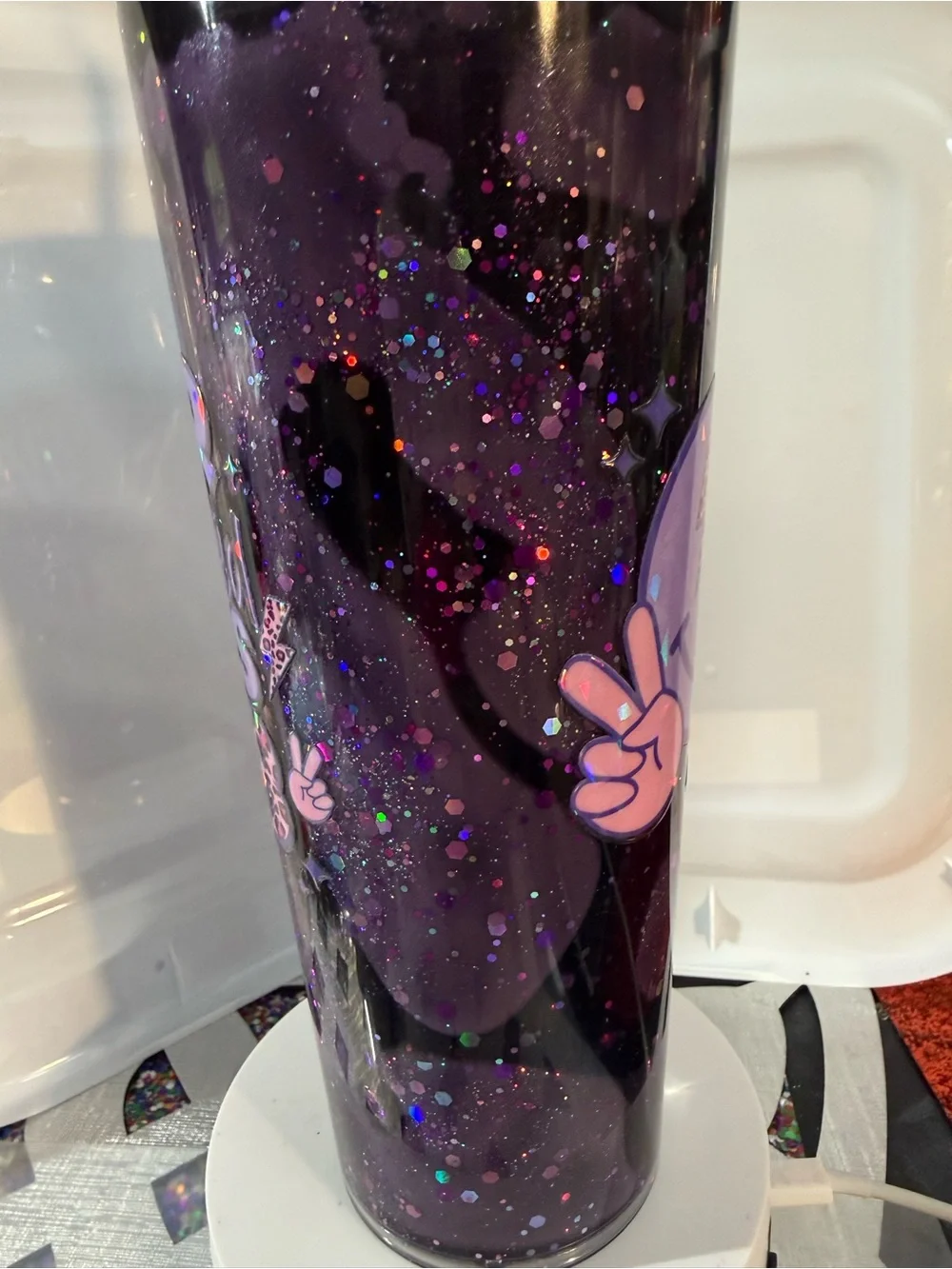 Over Stimulated Moms Club Purple Glitter Tumbler